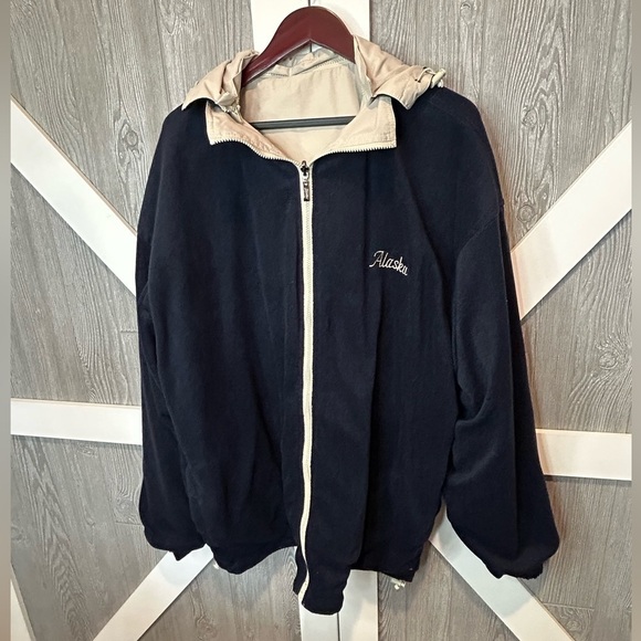 santco Other - 054. Alaskan Tongass Outdoor Outfitters Mens Navy/Cream Reversible Hooded Jacket